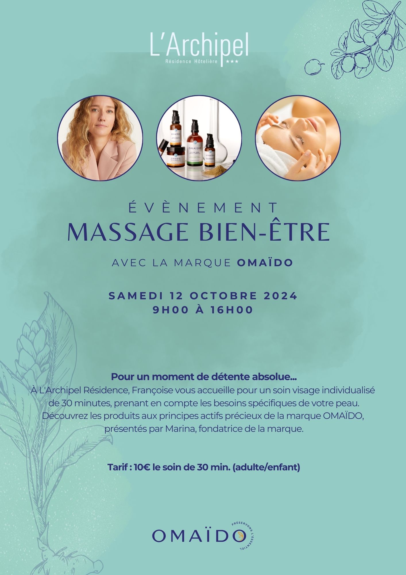 Evènement bien-être à L'Archipel : Massage bien-être et diagnostic de peau et soin visage individuel